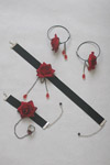 Gothic Lolita Rose Choker Cuff with Ring Earrings Set